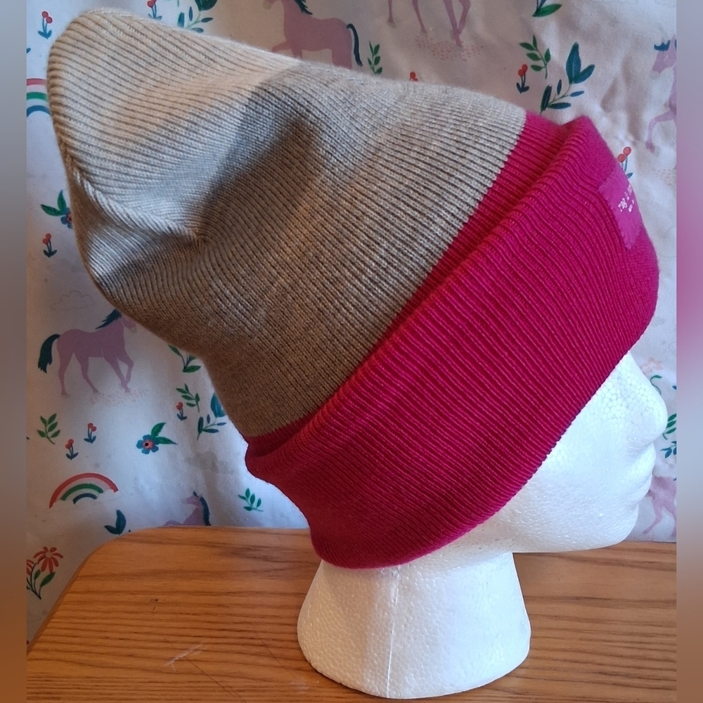 EUC Rag & Bone Addison Pink & Grey 2 Tone Merino Wool Casual Preppy Beanie Hat - Picture 4 of 7